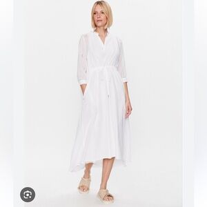 Peserico Midi Dress Womens US 6 White Long Sleeve Drawstring Very Lightweight
